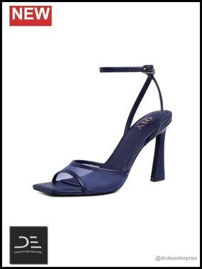 Strappy Heels for Women Square Toe Stiletto Mesh Ankle Strap Dress Shoes
